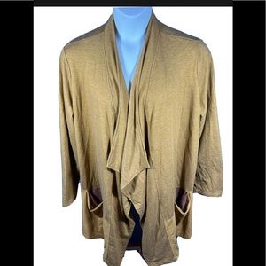 LOGO LOUNGE French Terry Cardigan Faux Suede Hem Gold Plus sz 3X Lori Goldstein